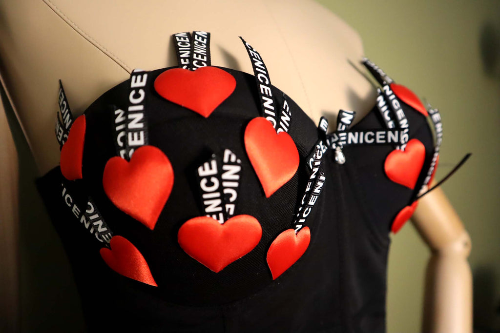 RED VALENTINE HEART TWO-PIECE SET — CORSET + TULLE SKIRT