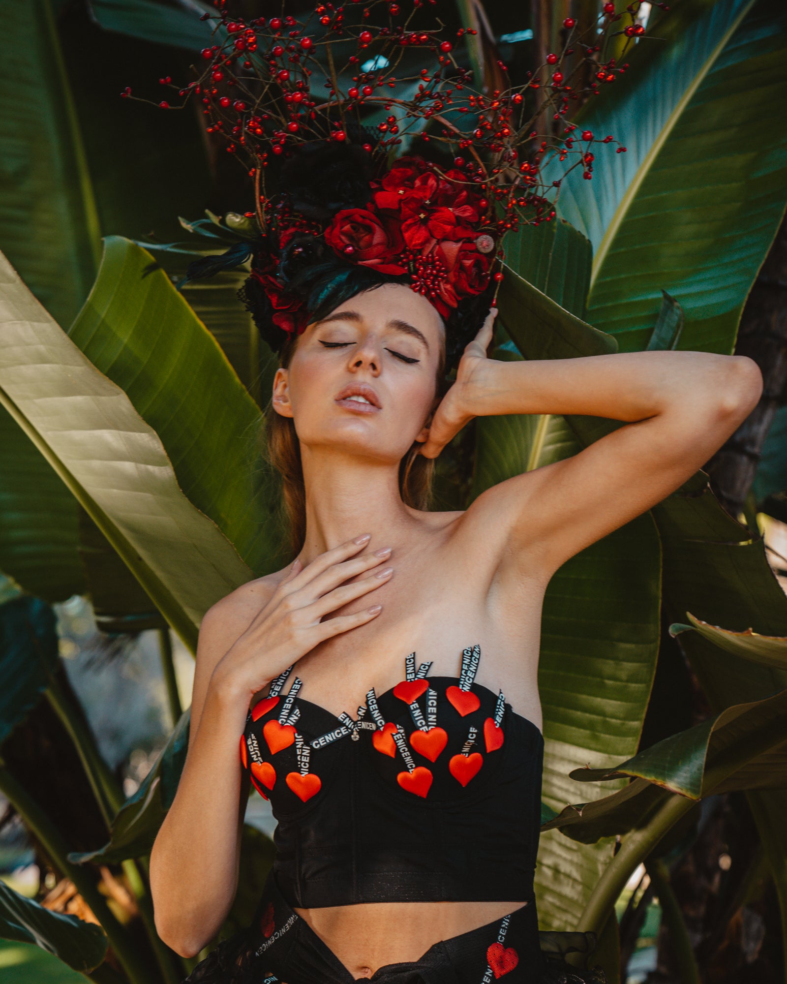 RED VALENTINE HEART TWO-PIECE SET — CORSET + TULLE SKIRT