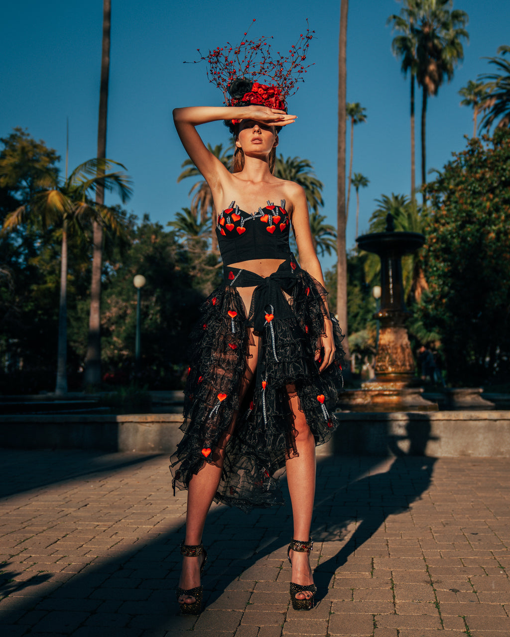 RED VALENTINE HEART TWO-PIECE SET — CORSET + TULLE SKIRT