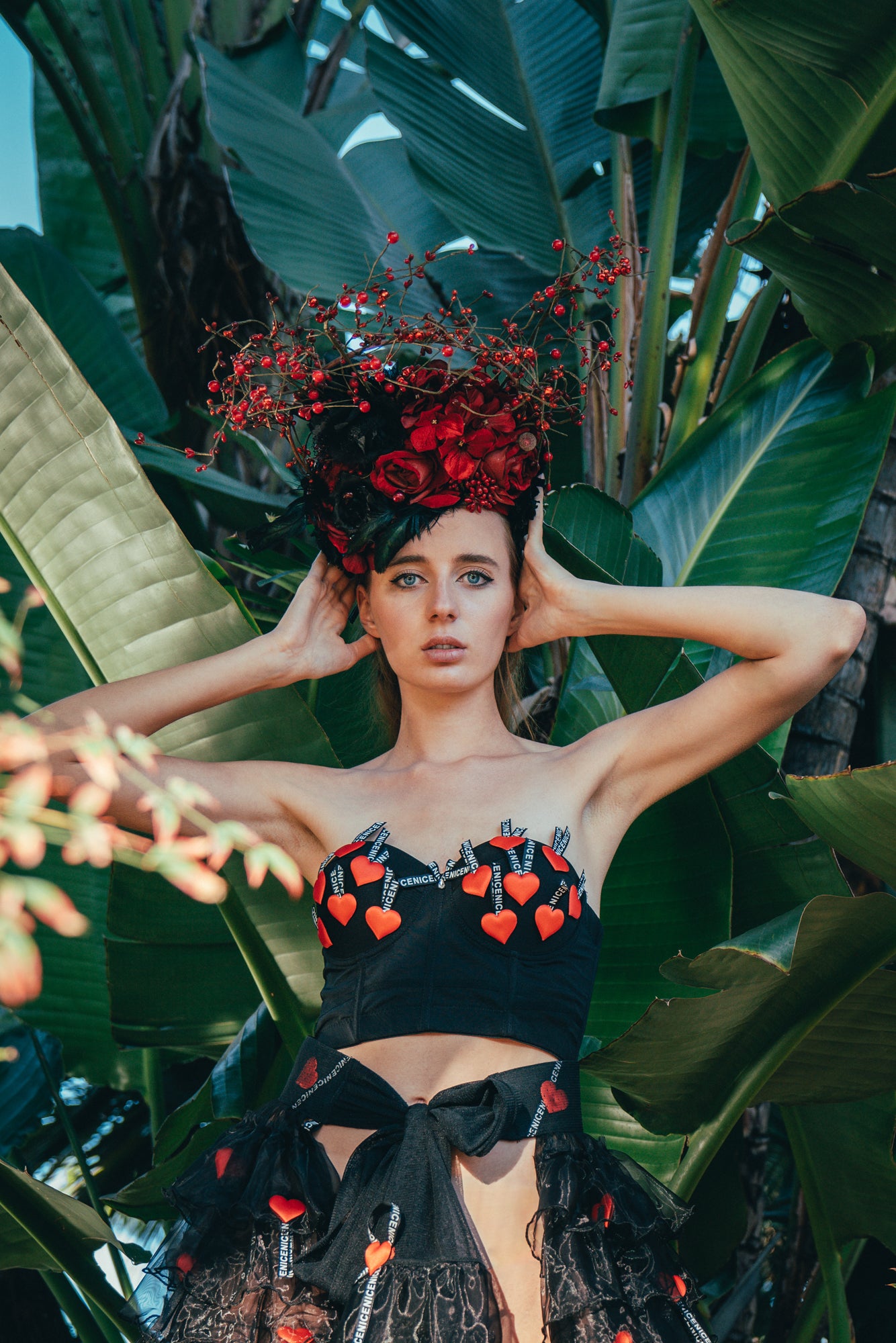 RED VALENTINE HEART TWO-PIECE SET — CORSET + TULLE SKIRT