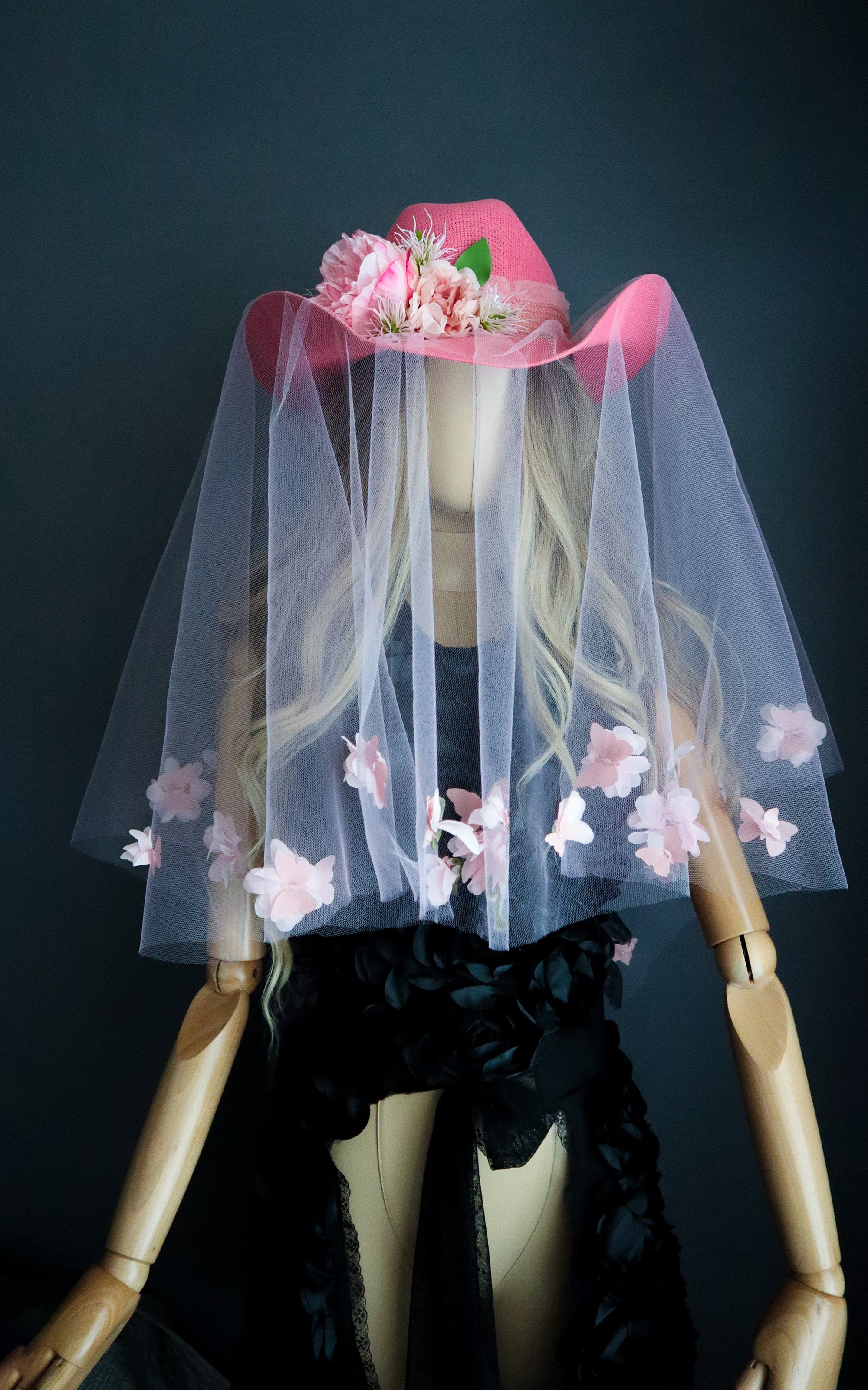 PINK COWBOY HAT W/ PEONIES + VEIL