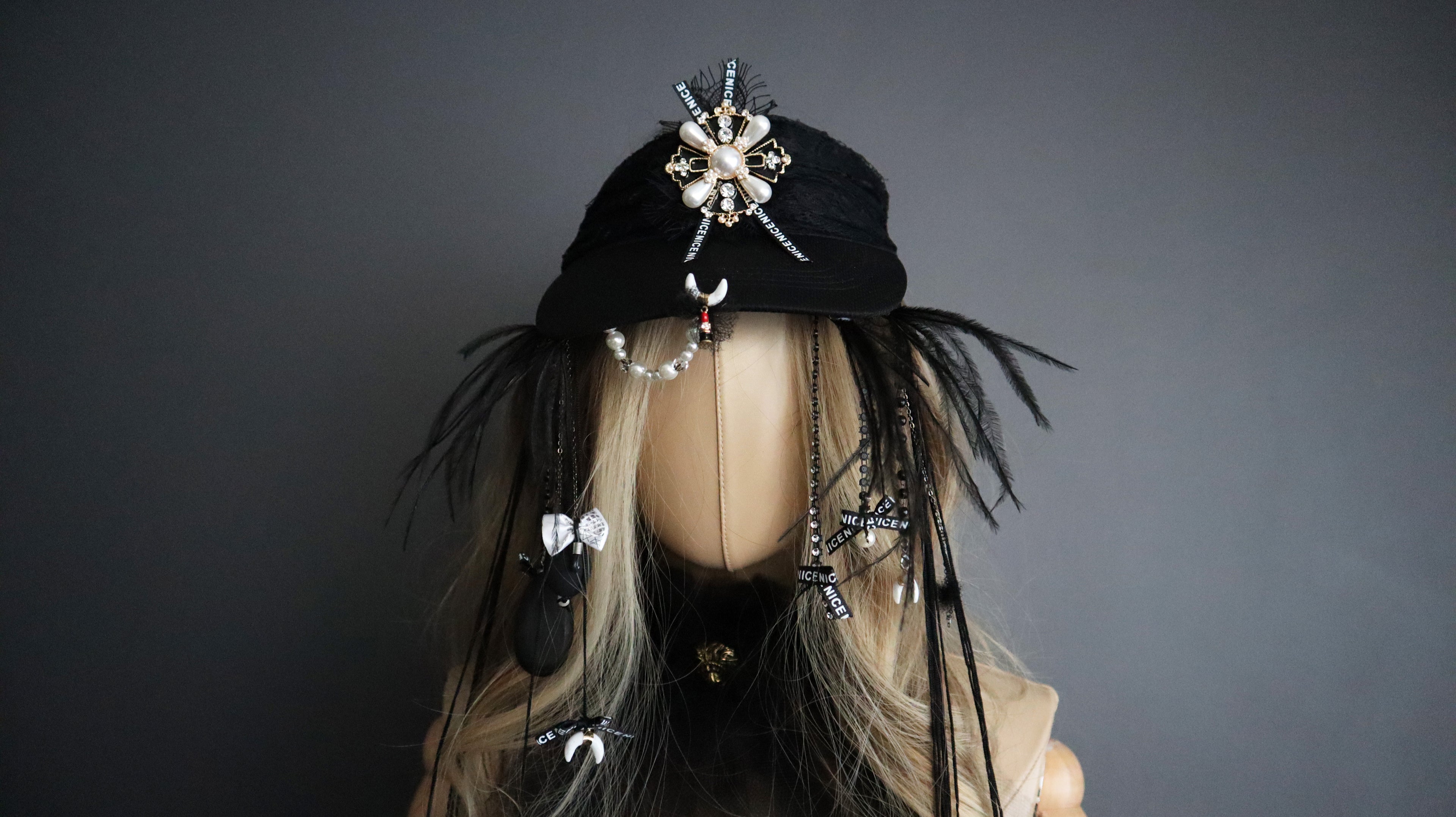 FRENCH PIRATE VISOR W/ RIBBONS, STRINGS + CHARMS