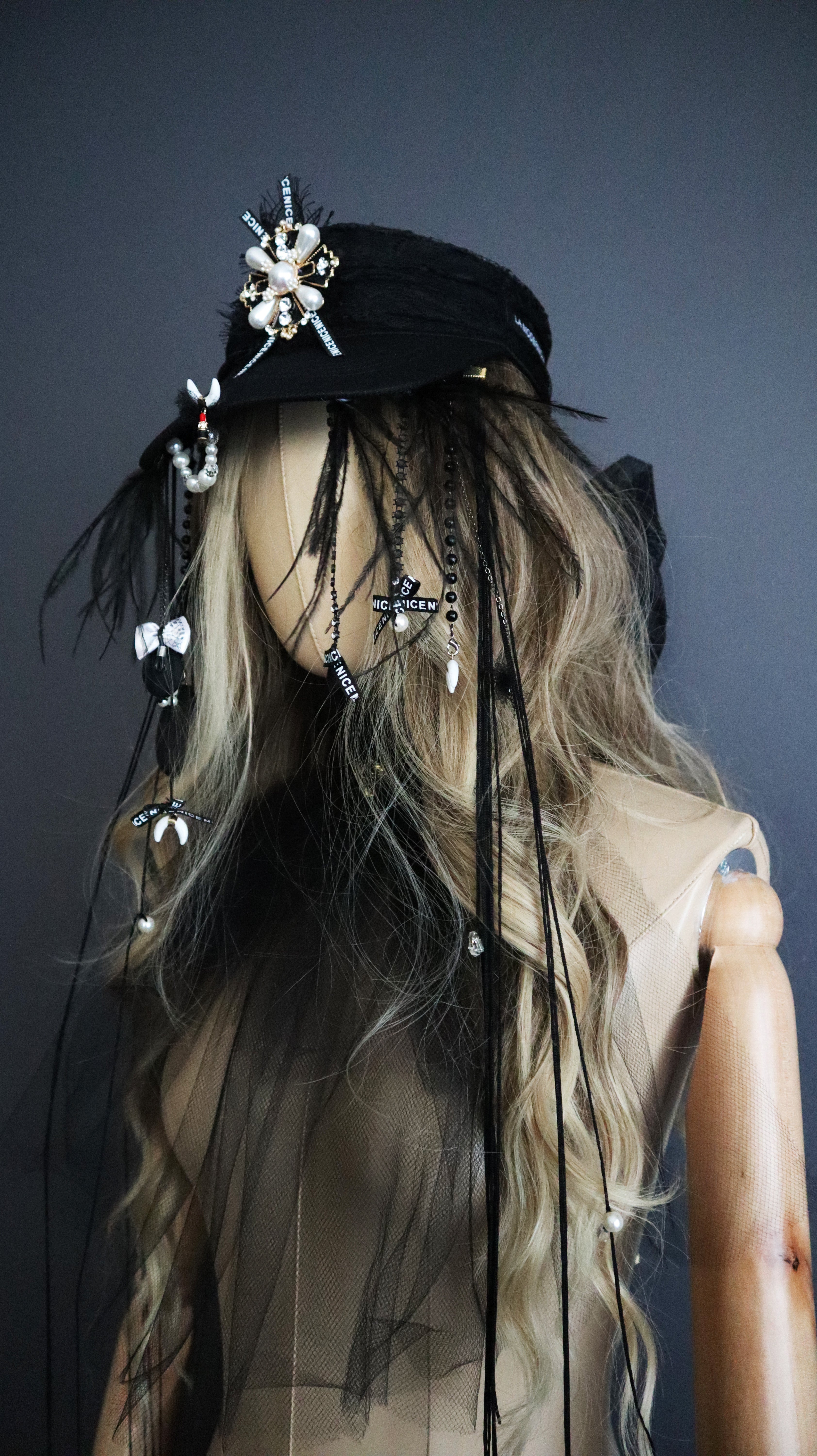FRENCH PIRATE VISOR W/ RIBBONS, STRINGS + CHARMS